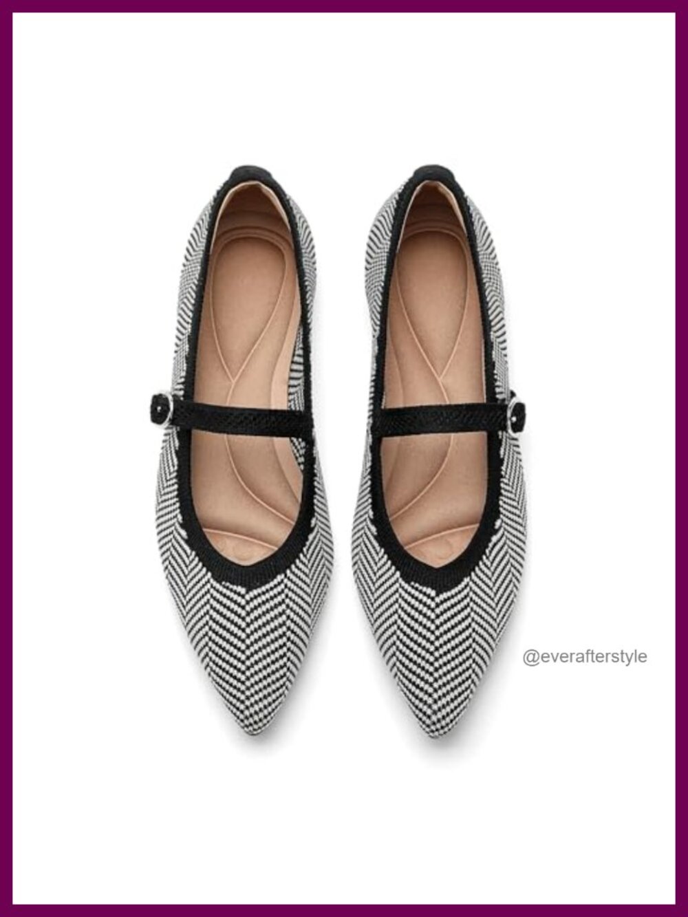 Knit Flats Pointed Toe Ballet Flat Shoes with Ankle Strap Washable Comfortable